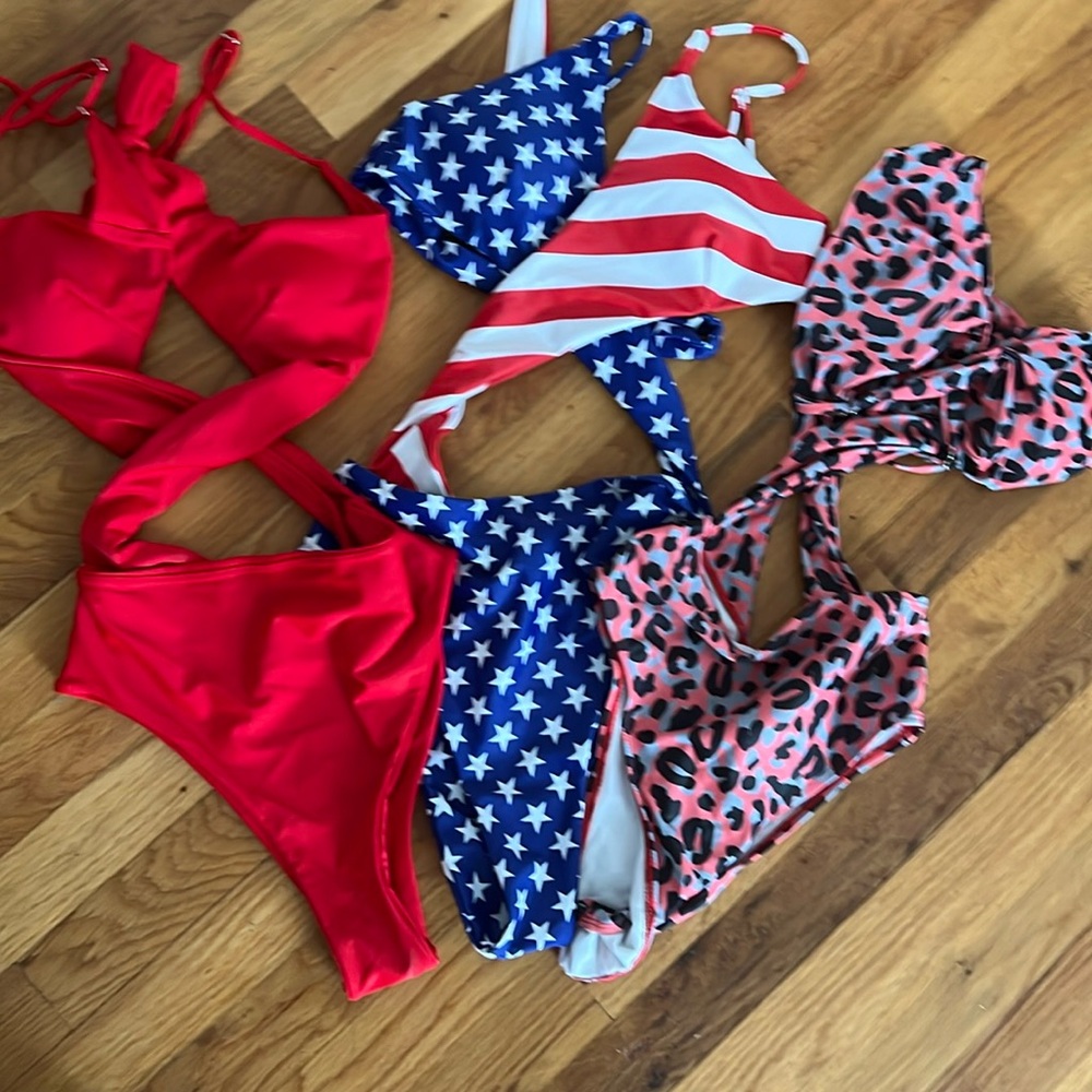 Set of 3 Sexy Criss Cross High Waisted Cut Out One Piece Monokini Swimsuit